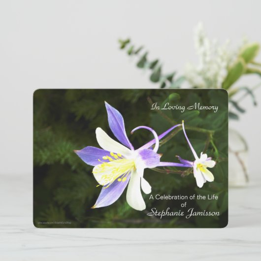 紫と白の花のお祝いの生活招待状 招待状 (スタンド正面)