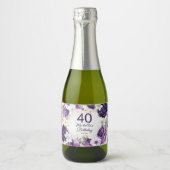 紫と白の花のラメ 40歳の誕生日 名前 スパークリングワインラベル (正面)