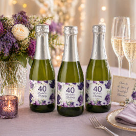 紫と白の花のラメ 40歳の誕生日 名前 スパークリングワインラベル