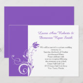 紫と白の花の渦巻き　レセプションのみ 招待状 (正面/裏面)