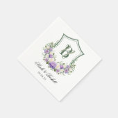 紫と白の花の紋章の結婚式 スタンダードカクテルナプキン (角)