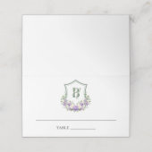 紫と白の花の紋章の結婚式 プレイスカード (外部開封)