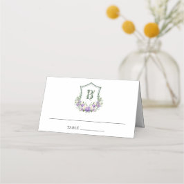 紫と白の花の紋章の結婚式 プレイスカード