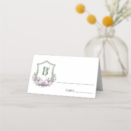 紫と白の花の紋章の結婚式 プレイスカード