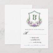紫と白の花の紋章の結婚式 出欠カード (正面/裏面)