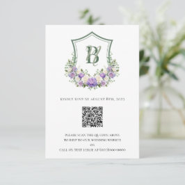 紫と白の花の紋章の結婚式 出欠カード