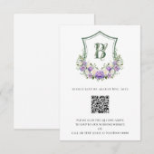 紫と白の花の紋章の結婚式 出欠カード (正面/裏面)