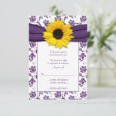 紫と白の花柄のダマスク婚礼返信カード 出欠カード (スタンド正面)