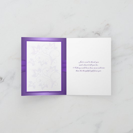 紫と白の花模様のハートがつながったありがとう サンキューカード (内部)