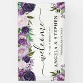 紫と白の花結婚の歓迎 横断幕 (縦)