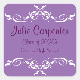 紫と白の花色 – 正方形の卒業ステッカー スクエアシール