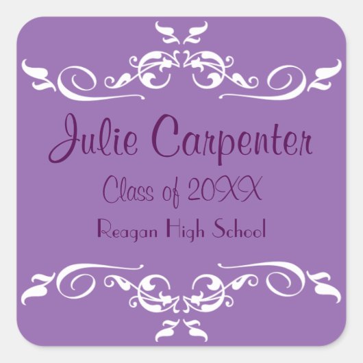 紫と白の花色 – 正方形の卒業ステッカー スクエアシール (正面)