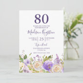 紫と白の花 80歳の誕生日パーティー招待状 招待状 (スタンド正面)