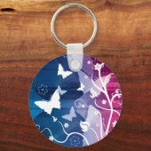 紫と白の蝶と花キーチェーン キーホルダー (正面)
