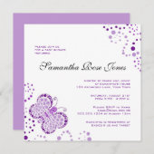 紫と白の蝶のベビーエレガントシャワー 招待状 (正面/裏面)