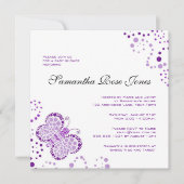 紫と白の蝶のベビーエレガントシャワー 招待状 (正面)