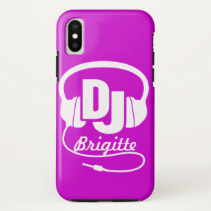 紫と白のDJ名ヘッドホンケース iPhone X ケース