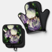 紫と白ひげ菖蒲の花ペア 鍋つかみ&鍋敷きセット (正面/裏面)