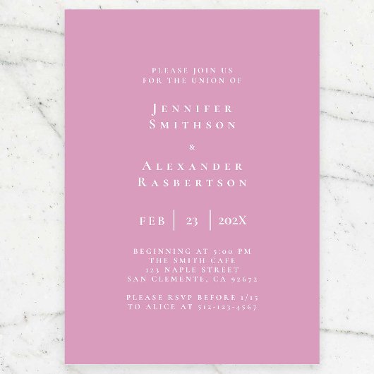 紫と白エレガントな結婚式招待状 招待状