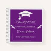 紫と白シンプルの卒業式のカスタマイズ可能 ノートブック (正面)