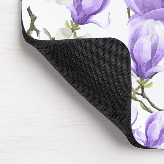 紫と白マグノリア花の水彩模様 マウスパッド (コーナー)