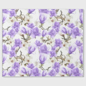 紫と白マグノリア花の水彩模様 ラッピングペーパー (フラット)