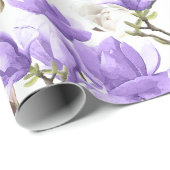 紫と白マグノリア花の水彩模様 ラッピングペーパー (ロールコーナー)