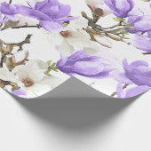 紫と白マグノリア花の水彩模様 ラッピングペーパー (角)