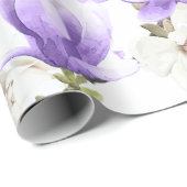 紫と白マグノリア花の水彩模様 ラッピングペーパー (ロールコーナー)