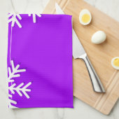 紫と白モダンのクリスマスの雪 キッチンタオル (四つ折り)