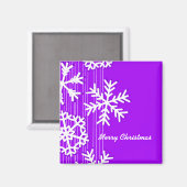 紫と白モダンのクリスマスの雪 マグネット (正面/裏面)