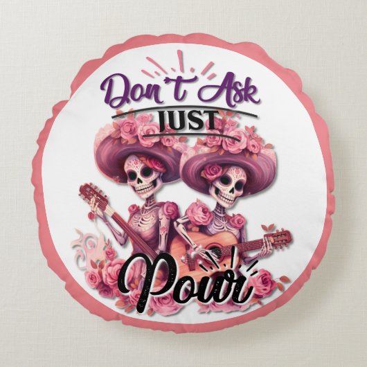 紫と砂糖かわいらしスカル ラウンドクッション (正面)