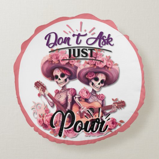 紫と砂糖かわいらしスカル ラウンドクッション (裏面)