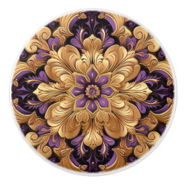 紫と素晴らし金ゴールドフローラセラミックノブ セラミックノブ