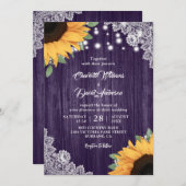 紫と素朴ひまわり結婚式招待状 招待状 (正面/裏面)
