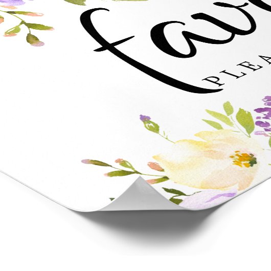 紫と素朴アイボリーのフローラの好意のサイン ポスター (角)