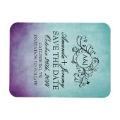 紫と素朴ティール(緑がかった色)ボヘミアン日付を保存 マグネット (横)