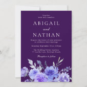 紫と紫のフローラ水の色結婚の 招待状 (正面)