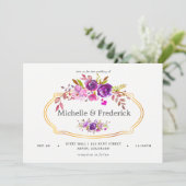 紫と紫の水の色のフローラ結婚式の招待 招待状 (スタンド正面)