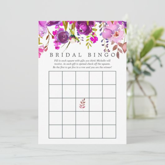 紫と紫の水の色のブライダルシャワー 招待状 (スタンド正面)