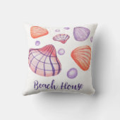 紫と紫の水の色の貝殻と文字 クッション (裏面)