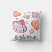 紫と紫の水の色の貝殻と文字 クッション (正面)