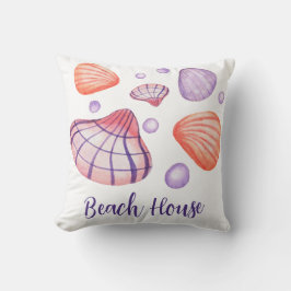 紫と紫の水の色の貝殻と文字 クッション