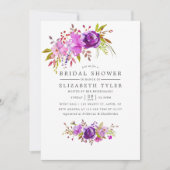 紫と紫の水カラーブライダルシャワー招待状 招待状 (正面)