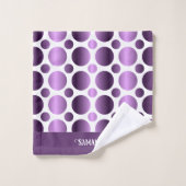 紫と紫の細い水玉模様模様(白) バスタオルセット (ウォッシュタオル)