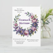 紫と紫エレガントの牡丹のカップルのシャワー 招待状 (スタンド正面)