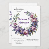 紫と紫エレガントの牡丹のカップルのシャワー 招待状 (正面/裏面)