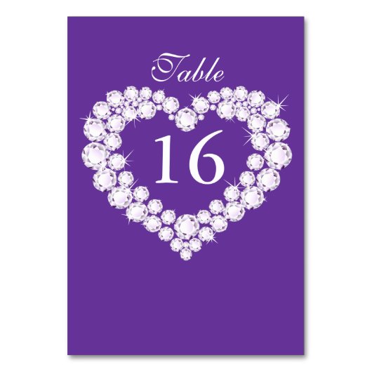 紫と結婚白のダイヤモンドのハート表の番号 テーブルナンバー (正面)