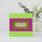 紫と緑と赤の縁取りのホームウェルカムデザイン カード (スタンド正面)