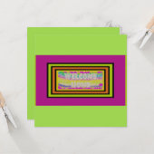 紫と緑と赤の縁取りのホームウェルカムデザイン カード (正面/裏面インサイチュ)